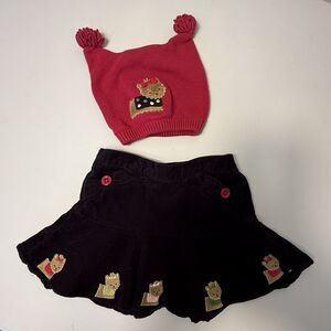 Gymboree Embroidered Dog Twirl Skirt & Knit Hat Dark Purple Corduroy Size 2T